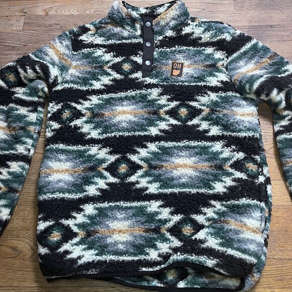 Home Free Aztec Design Pull Over Teddy Cozy OHIO Sweatshirt Sweater Size Medium - Picture 4 of 15